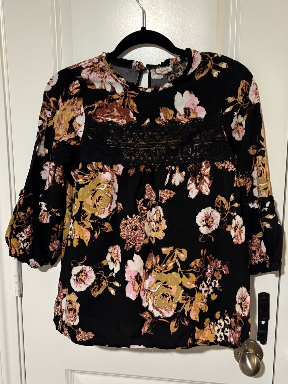 Black Floral Lace Detail Blouse Size S